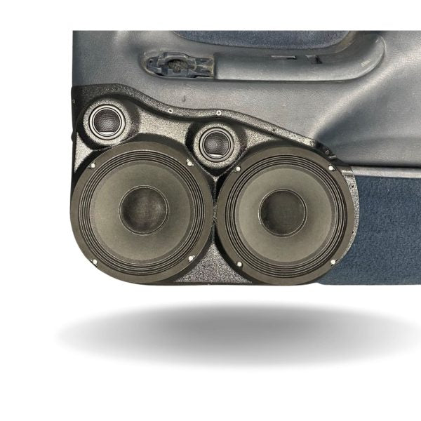 Pasgemaakte luidsprekerpeule - Dubbele 8″ en dubbele tweeter-luidsprekerpeule vir die voordeur van 'n 95-99 GM volgrootte bakkie 
