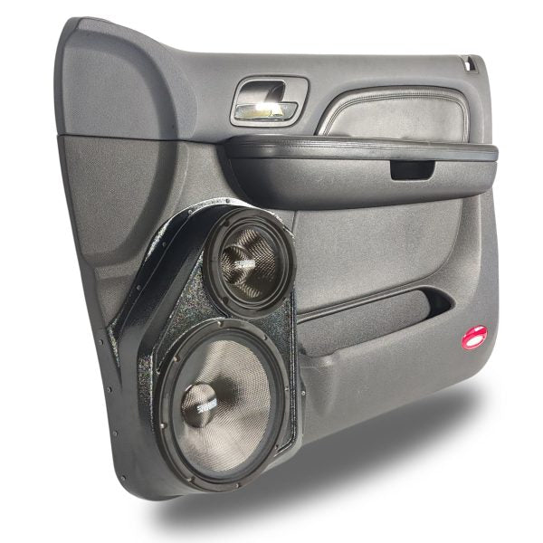 Custom Speaker Pods - 10″ + 6.5″ Front Door Speaker Pods for the 2007-2009 Chevrolet Avalanche, Tahoe, Suburban, Silverado, GMC Yukon, Sierra, and Cadillac Escalade *UPPER HANDLE*