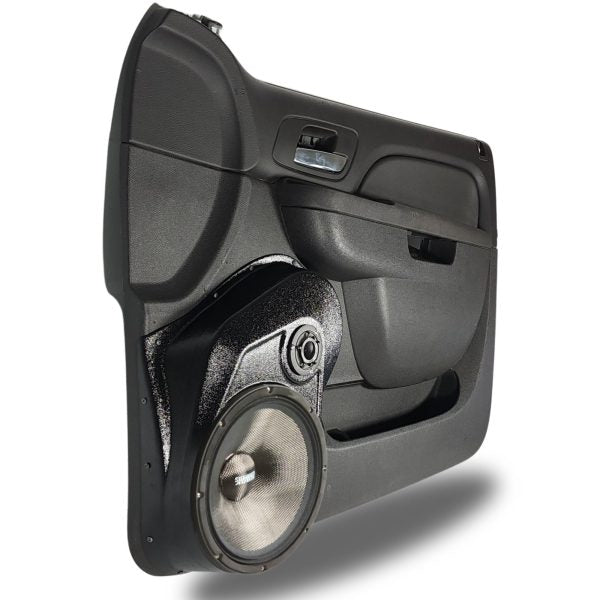 Custom Speaker Pods - 10″ + 3.5″ Front Door Speaker Pods for the 2010-2013 Chevrolet Silverado, GMC Sierra, 2010-2014 Chevrolet Avalanche, Tahoe, Suburban, GMC Yukon & Cadillac Escalade *UPPER HANDLE*