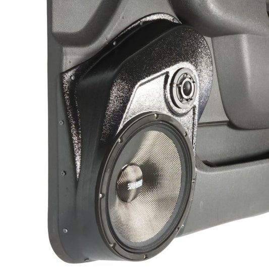 Custom Speaker Pods - 10″ + 3.5″ Front Door Speaker Pods for the 2010-2013 Chevrolet Silverado, GMC Sierra, 2010-2014 Chevrolet Avalanche, Tahoe, Suburban, GMC Yukon & Cadillac Escalade *UPPER HANDLE*