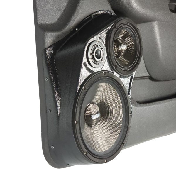 Custom Speaker Pods -  10″ + 6.5″ + 3.5″ Front Door Speaker Pods for the 2010-2013 Chevrolet Silverado, GMC Sierra, 2010-2014 Chevrolet Avalanche, Tahoe, Suburban, GMC Yukon & Cadillac Escalade *UPPER HANDLE*