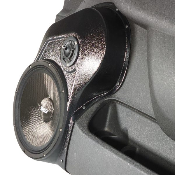 Custom Speaker Pods - 10″ + 3.5″ Front Door Speaker Pods for the 2010-2013 Chevrolet Silverado, GMC Sierra, 2010-2014 Chevrolet Avalanche, Tahoe, Suburban, GMC Yukon & Cadillac Escalade *UPPER HANDLE*