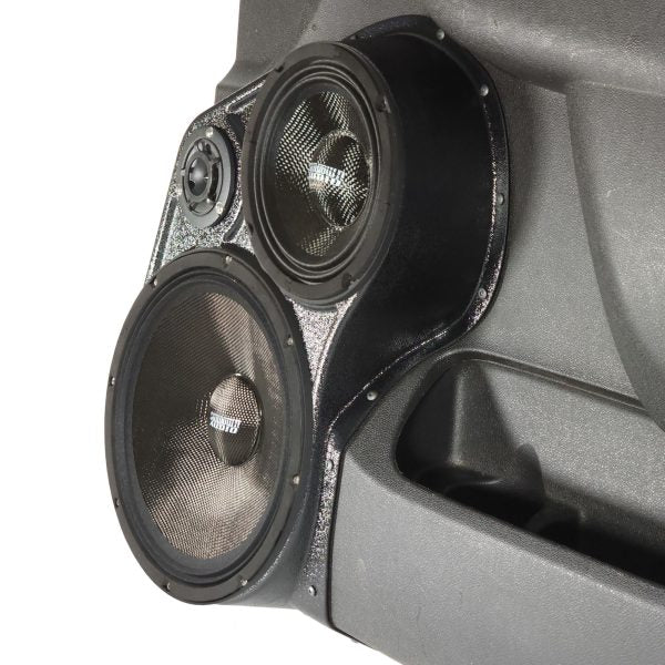 Custom Speaker Pods -  10″ + 6.5″ + 3.5″ Front Door Speaker Pods for the 2010-2013 Chevrolet Silverado, GMC Sierra, 2010-2014 Chevrolet Avalanche, Tahoe, Suburban, GMC Yukon & Cadillac Escalade *UPPER HANDLE*