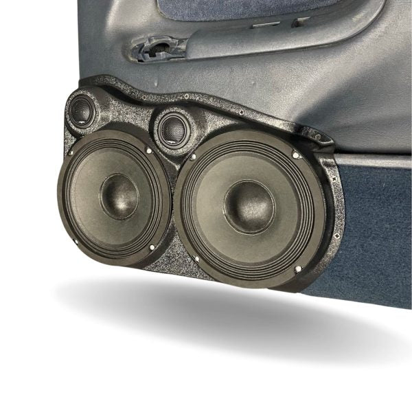Pasgemaakte luidsprekerpeule - Dubbele 8″ en dubbele tweeter-luidsprekerpeule vir die voordeur van 'n 95-99 GM volgrootte bakkie 