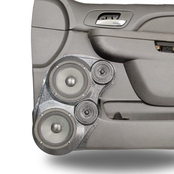 Custom Speaker Pods - Dual 6.5″ + Dual 3.5″ Front Door Speaker Pods for the 2010-2013 Chevrolet Silverado, GMC Sierra, 2010-2014 Chevrolet Avalanche, Tahoe, Suburban, GMC Yukon & Cadillac Escalade *UPPER HANDLE*