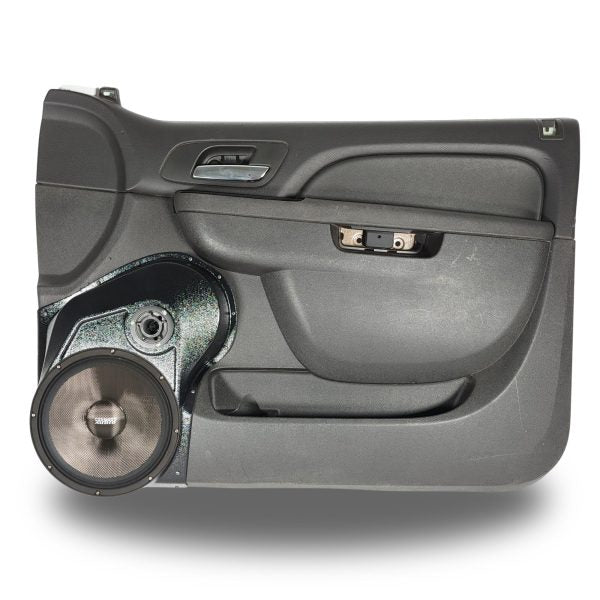 Custom Speaker Pods - 10″ + 3.5″ Front Door Speaker Pods for the 2010-2013 Chevrolet Silverado, GMC Sierra, 2010-2014 Chevrolet Avalanche, Tahoe, Suburban, GMC Yukon & Cadillac Escalade *UPPER HANDLE*