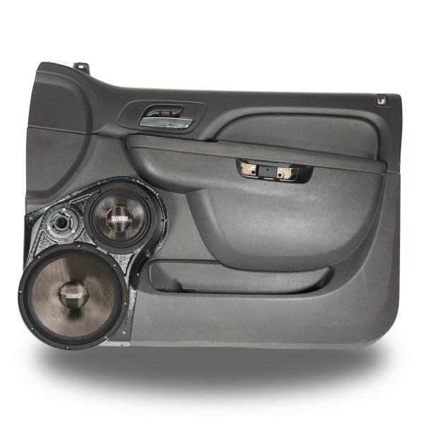 Custom Speaker Pods -  10″ + 6.5″ + 3.5″ Front Door Speaker Pods for the 2010-2013 Chevrolet Silverado, GMC Sierra, 2010-2014 Chevrolet Avalanche, Tahoe, Suburban, GMC Yukon & Cadillac Escalade *UPPER HANDLE*