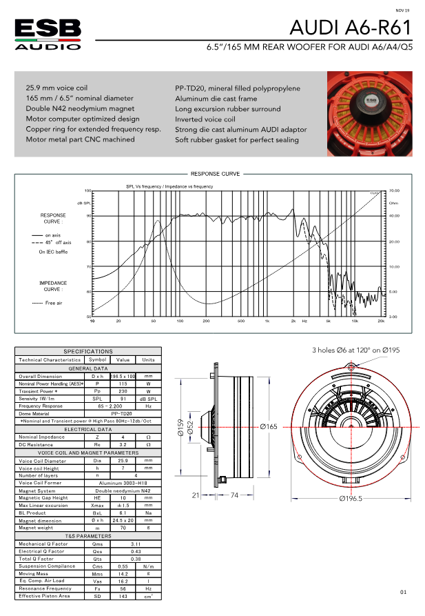 ESB Audio A4/Q5-Rear-165 6000 Series 8” 2-Way Front Speaker System for Audi A4/Q5