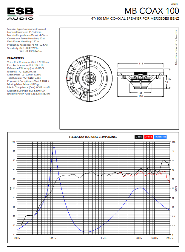 ESB Audio | MB Coax 100 | 6000 Series | Coaxial Speakers for Mercedes-Benz