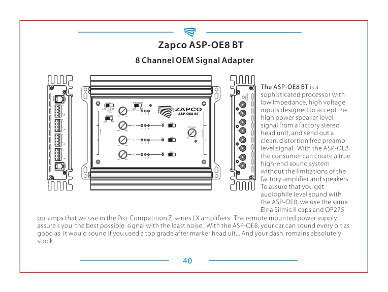 Zapco | ASP-OE8 | 8-Ch | OEM Speaker Level to Preamp with Bass Recovery