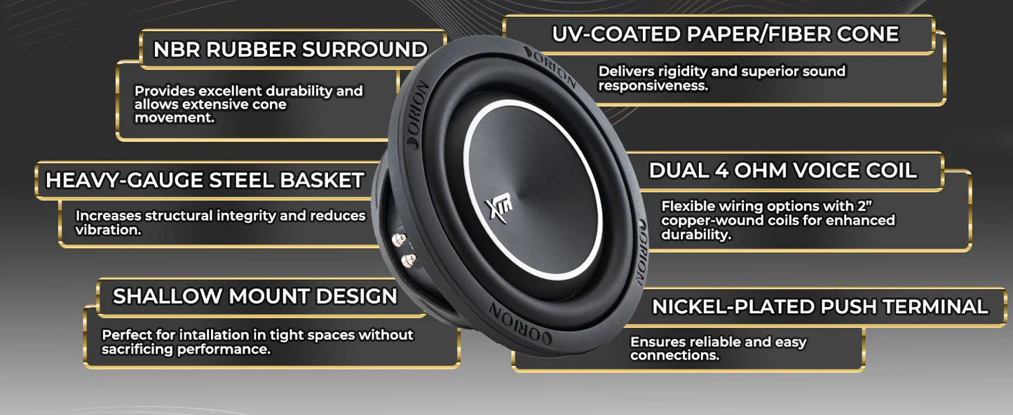 Orion  - XTR8SWD4 - 8" 300w Rms/1200w Max Shallow Subwoofer Dual 4 Ohm