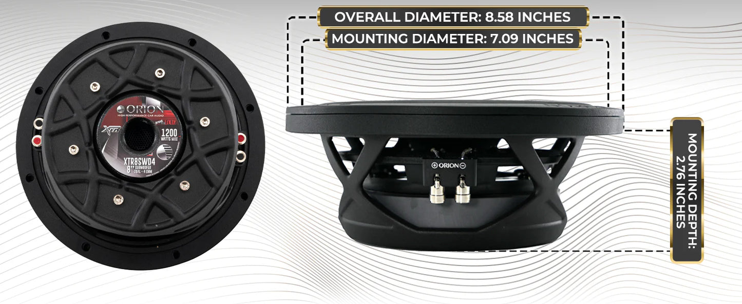 Orion  - XTR8SWD4 - 8" 300w Rms/1200w Max Shallow Subwoofer Dual 4 Ohm
