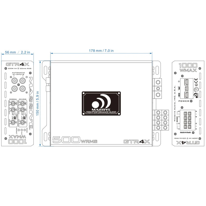 Massive Audio - GTR4X - 220 Watts RMS x 4 @ 2 Ohm 4 Channel Amp image 4