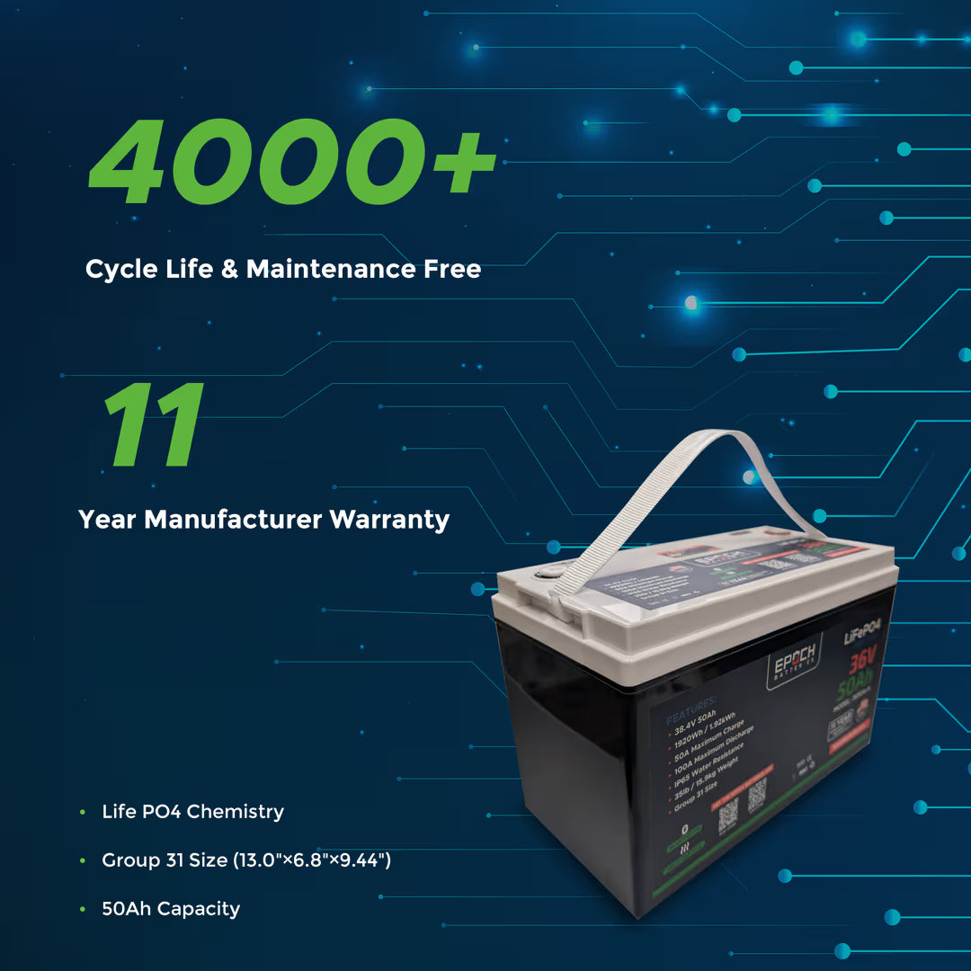 Epoch Batteries - 36V 50Ah Essential Series - Bluetooth & Heated LiFePO4 Battery image 4