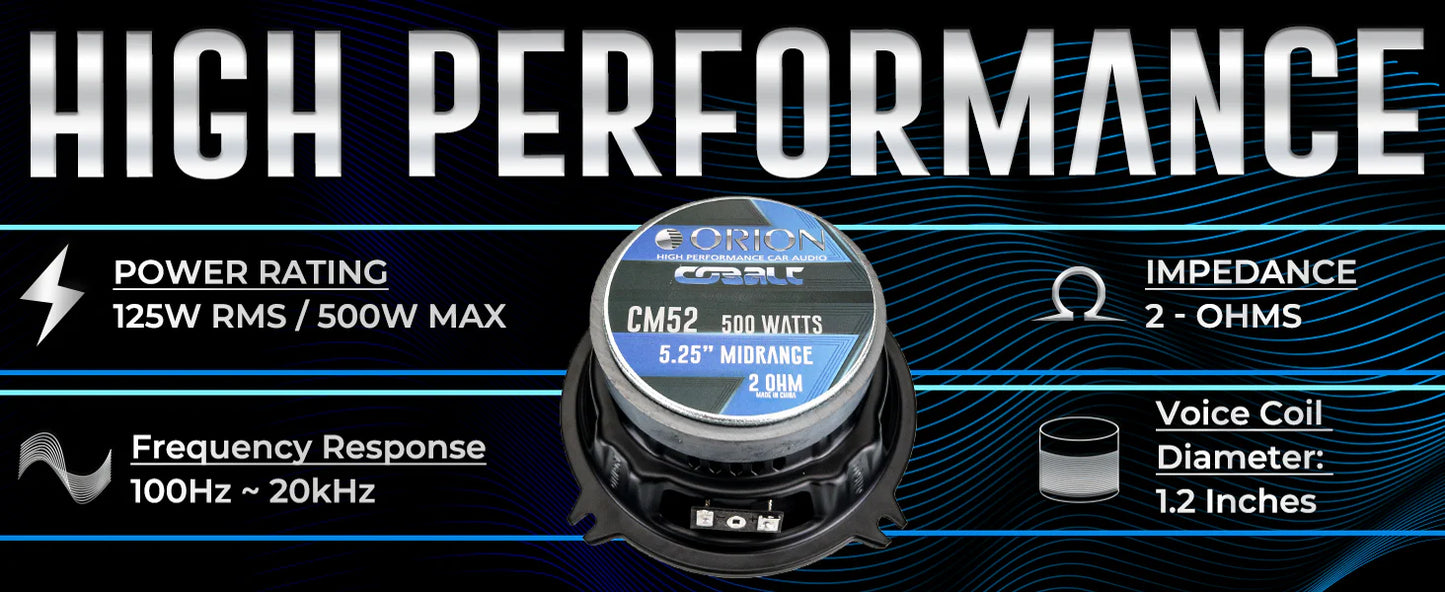 Orion - CM52 - 5.25 Inch 2 Ohm Midrange Speaker 125 Watts RMS