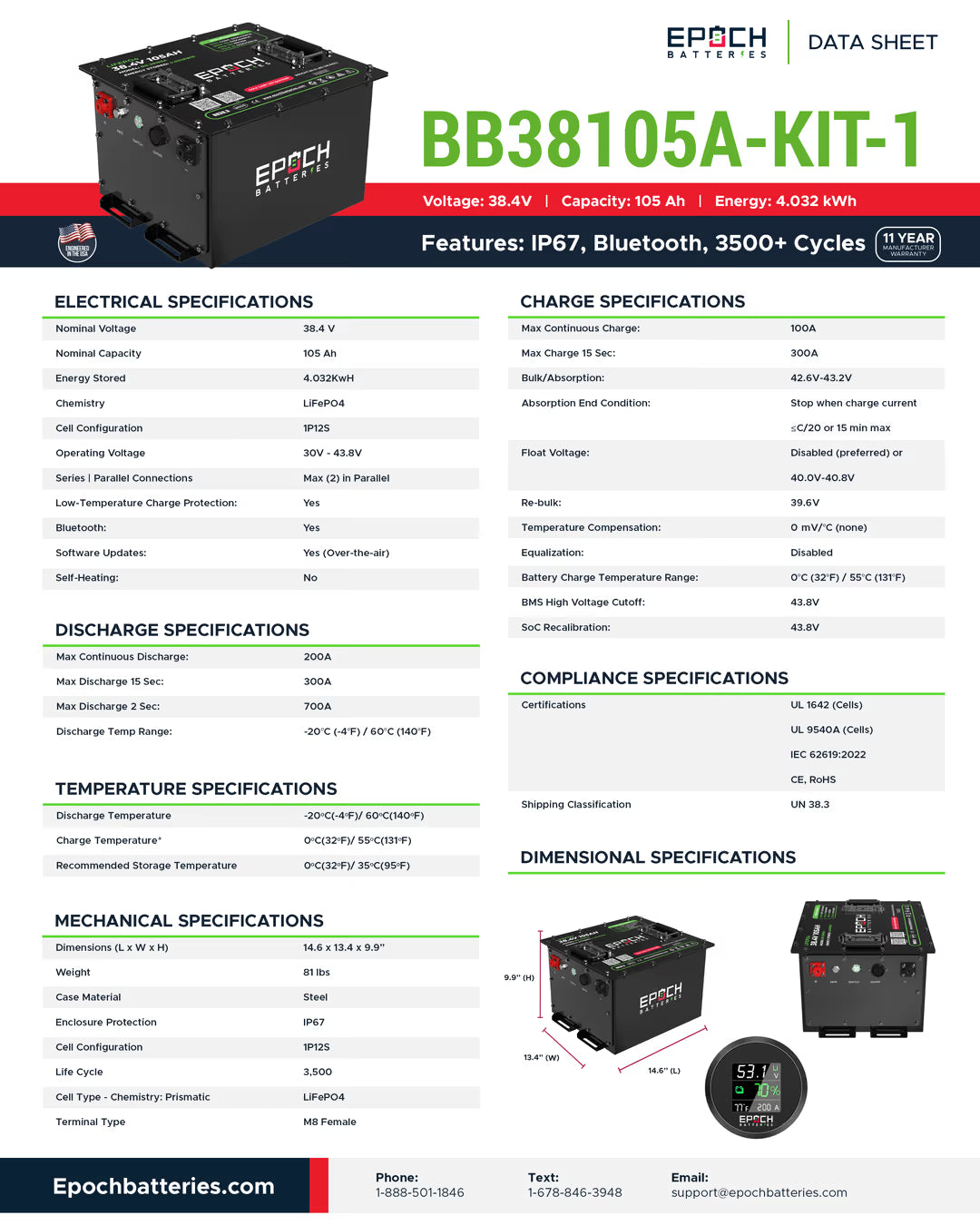 36V 105Ah - LiMax Series - Lithium (LiFePO4) Golf Cart Battery - Complete Kit