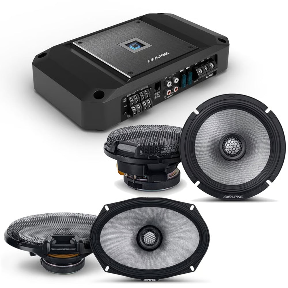 Alpine  - R2-A60F  - with 6.5" + 6x9” Coaxial Speakers 600W RMS R-Series Class-D 4-Channel Car Amplifier + 600W Peak (200W RMS) 6.5" 200W RMS) 6x9" R-Series 2-way 4-ohm Coaxial Car Speakers