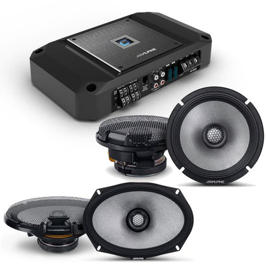 Alpine  - R2-A60F  - with 6.5" + 6x9” Coaxial Speakers 600W RMS R-Series Class-D 4-Channel Car Amplifier + 600W Peak (200W RMS) 6.5" 200W RMS) 6x9" R-Series 2-way 4-ohm Coaxial Car Speakers