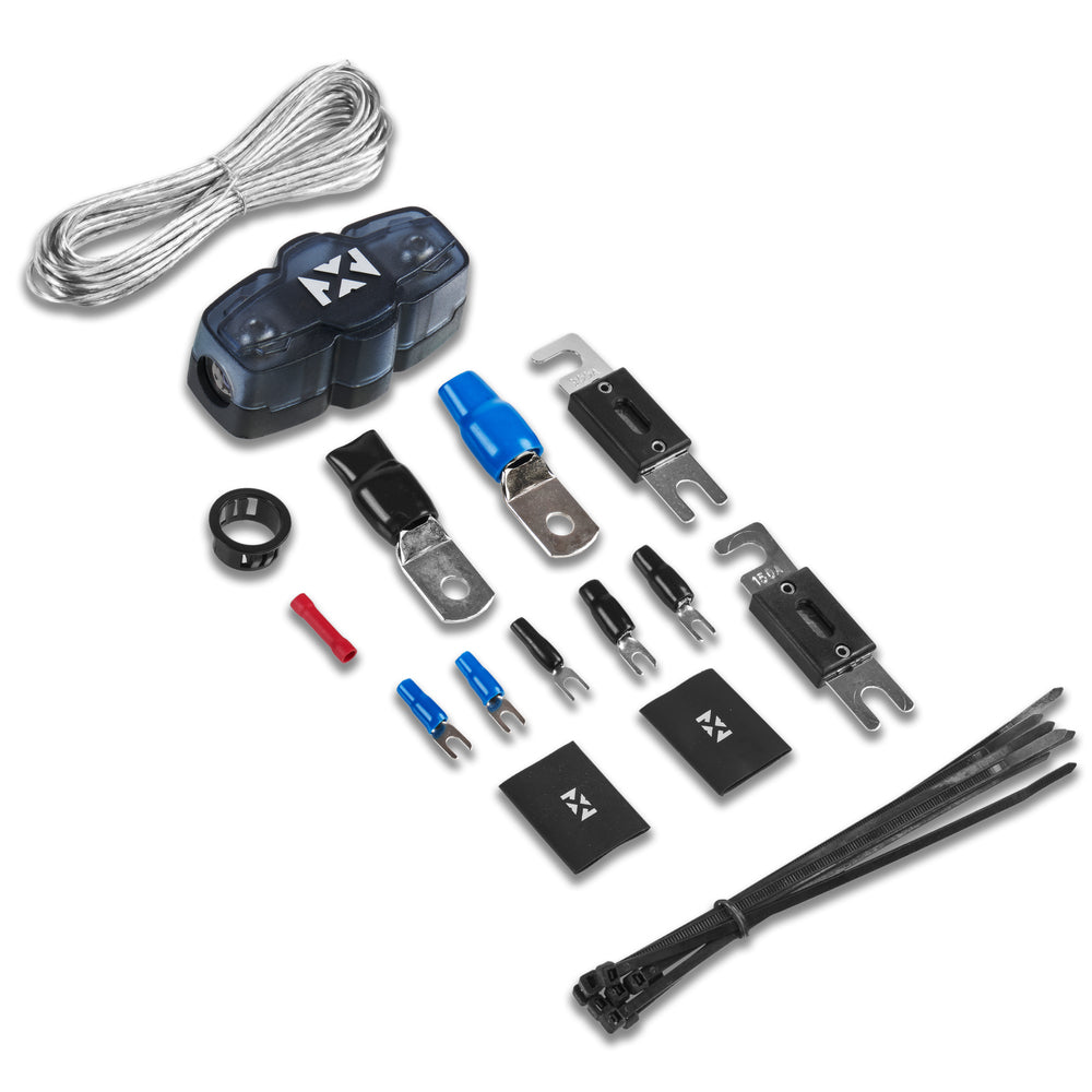 NVX -  XCW151 + XCA6K + XKIT02 + XAPK0 4000 Watt Peak (2000W RMS) 15" X-Series Dual 1-Ohm SPL Subwoofer + Monoblock Amplifier with 2-Ch Amplifier Wiring Kit w/ RCA with Amplifier Power Wiring Kit w/ Speaker Wire