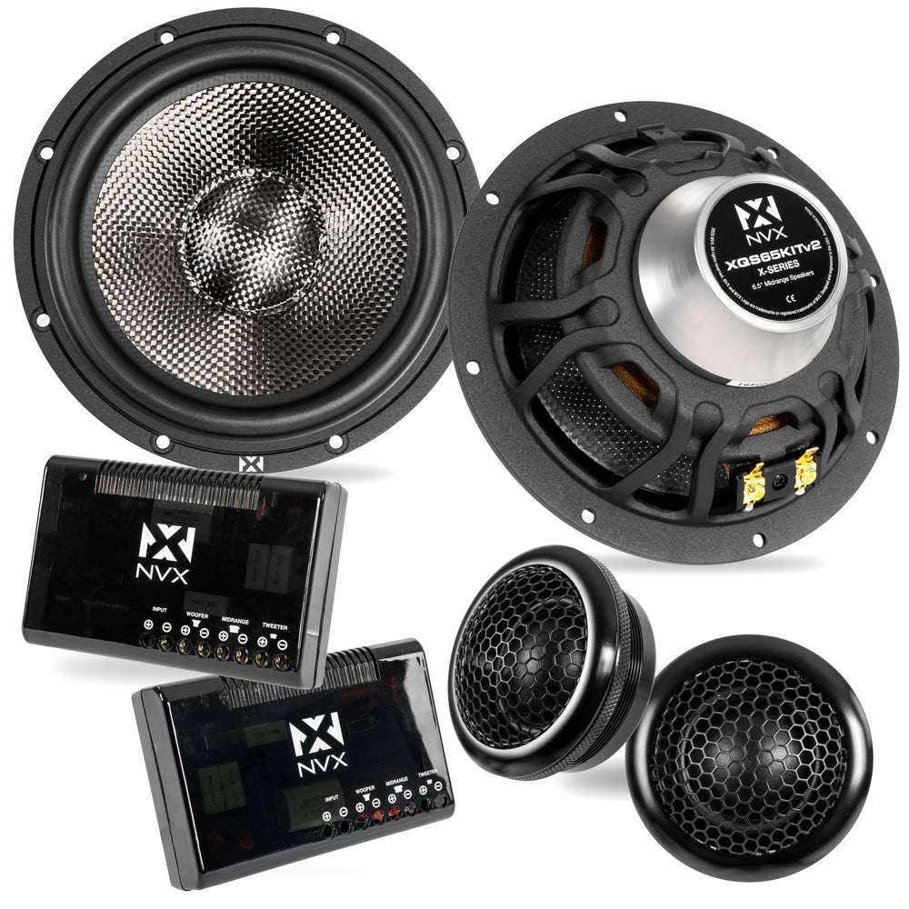 NVX  - XQS65KIT Version 2 (XQS65KITv2) 600W Peak (300W RMS) 6.5" X-Series 2-Way Component Speaker System with Carbon Fiber Cones and 30mm Silk Dome Tweeters