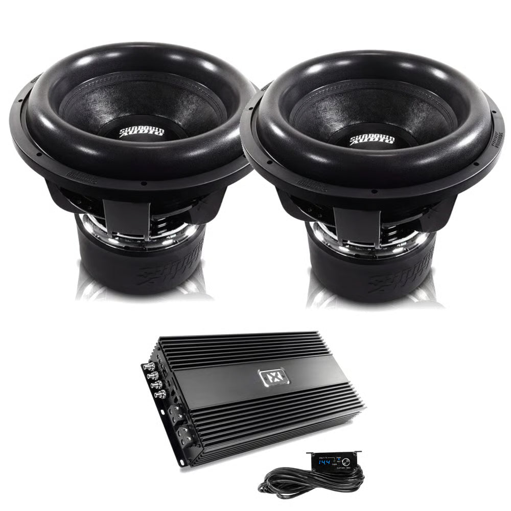 Sundown Audio -  Sundown Audio ZV6 15" D2 + NVX XCA6K 1 pair of 2500W RMS 15" Z Series Dual 2-ohm Car Subwoofer with Class-D Monoblock Amplifier with LED Remote Bass Knob (Strapable and Linkable)