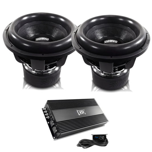 Sundown Audio -  Sundown Audio ZV6 15" D2 + NVX XCA6K 1 pair of 2500W RMS 15" Z Series Dual 2-ohm Car Subwoofer with Class-D Monoblock Amplifier with LED Remote Bass Knob (Strapable and Linkable)